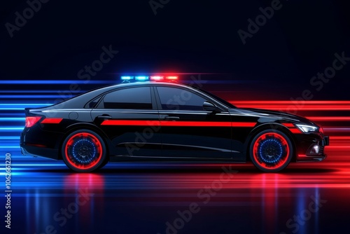 Minimalist outline of a squad car with flashing lights, capturing the simple and iconic presence of police patrol vehicles, symbolizing vigilance and order