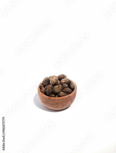 Boiled peanuts or kacang rebus served in wooden bowl