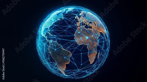 Earth with minimalistic, interconnected digital lines, visualizing the noosphere as a web of collective intelligence and technological evolution