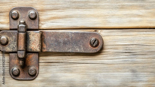 Rustic Metal Hinge on Weathered Wood Surface