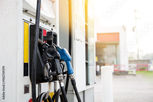 Fuel pumps gasohol, gasoline ,benzine, at a gas station ,price gasoline concept..