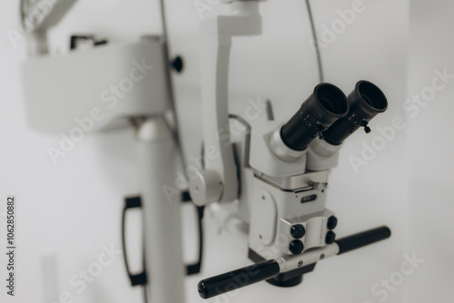 Surgical microscope in an ophthalmological clinic. Microsurgical optical equipment