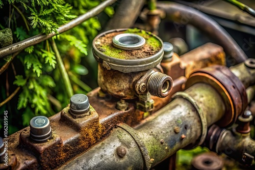 Captivating Close-Up of the Brake Master Area of a Vintage 1979 Datsun Car, Showcasing Its Dirty and Rusty Texture in a Beautifully Detailed Landscape Setting