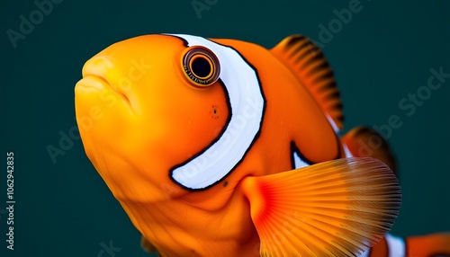 Close-up of a vibrant orange clownfish,