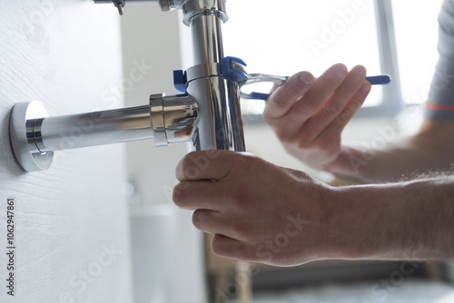 Professional plumber fixing a faulty sink