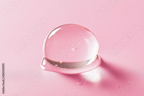 A single translucent bubble resting on a pink surface, displaying gentle lighting effects. The minimalist design is both simple and captivating.