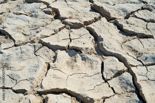 A dried landscape with detailed, intricate sun-induced crack lines, emphasizing the harsh conditions and beauty found in desolate environments, captured vividly.