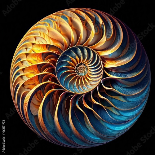 Nautilus shell cross section revealing a logarithmic spiral like