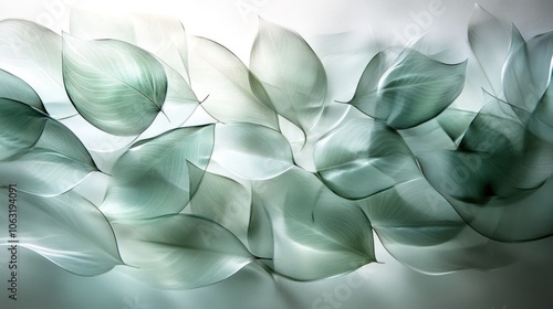 Layers of transparent leaves arranged harmoniously, providing an airy and light feel to the composition