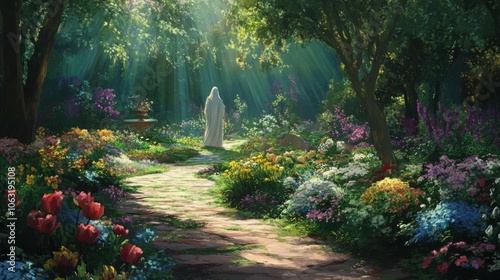 A serene garden scene on a Good Friday border embodies the essence of Gethsemane.