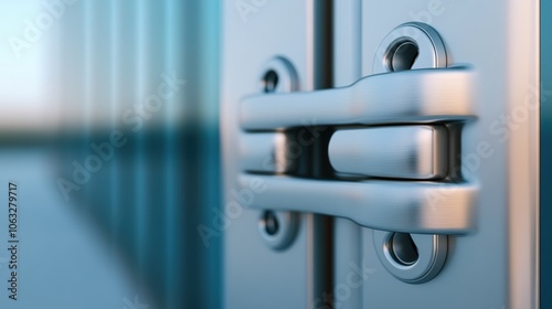 Close-up of a modern metallic hinge on a sleek glass door, AI