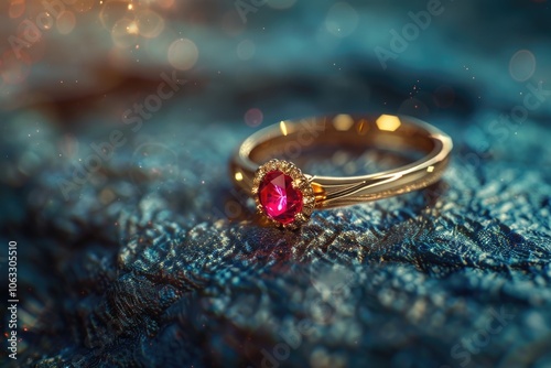 A close-up view of a ring sitting on a piece of cloth, perfect for showcasing jewelry or adding detail to an image