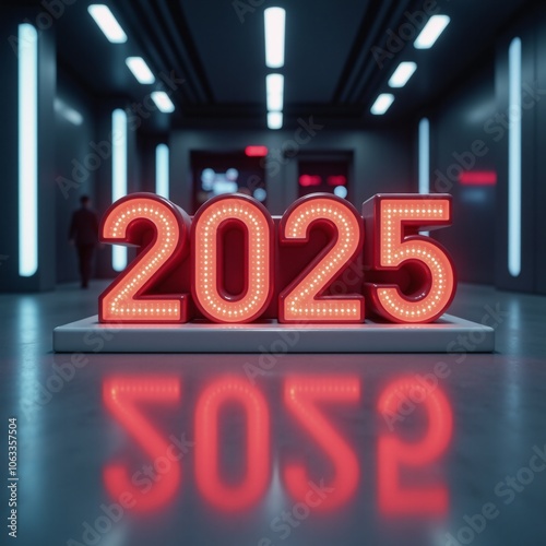 A time-travel themed illustration depicting the Happy New Year concept for 2025 with a gauge displaying 2025 in bold red text