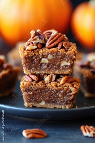 Delicious pumpkin pecan bars perfect for autumn and thanksgiving desserts