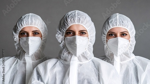 Healthcare team in full protective gear treating a patient, emphasizing safety and teamwork during critical care situations with empty space for text