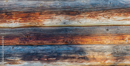 Log wall background. Brown color log texture, log house wall