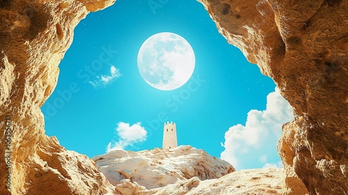 Historic Berber Kasbah Tower Under Full Moon