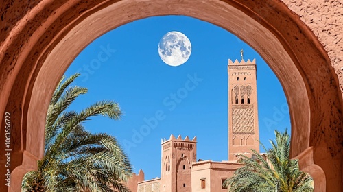 Historic Kasbah with Tower Under Moonlight