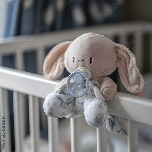 Cozy Plush Bunny Toy Nestled in Baby's Crib for Peaceful Slumber in Nursery