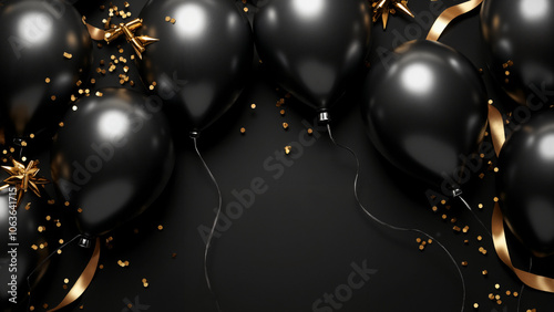 Elegant Black Balloons on Dark Background: Luxury Marketing for Black Friday, Christmas, and Holiday Promotions