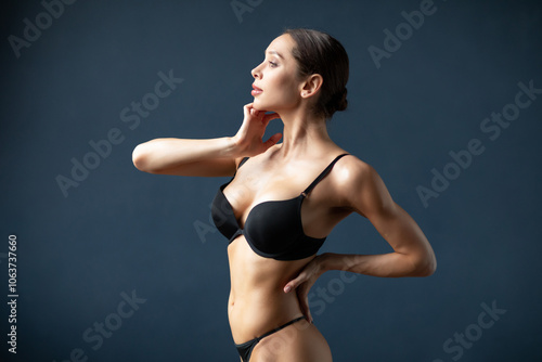 Beautiful sexy fitness woman beautiful body in black lingerie