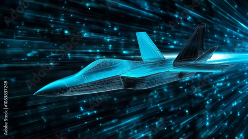 Futuristic Fighter Jet in Motion: A Wireframe Design