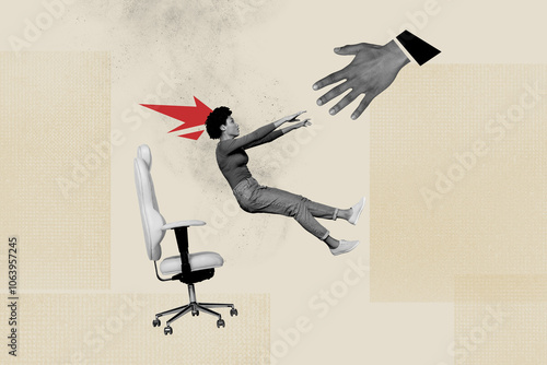 Creative trend collage of hand boss pressure throw armchair office workplace deadline pressure weird freak bizarre unusual fantasy