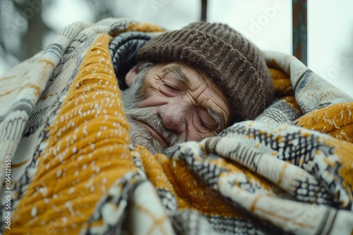 Homeless Man Sleeps on City Street Covered in Blanket