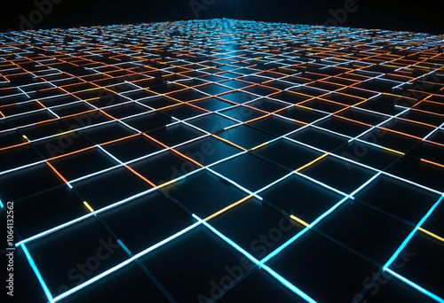 cubic grid glowing lines creates dynamic architectural scene