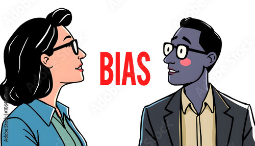 Bias business concept. Bias model or implicit bias drives our explicit behavior, perspective and decisions with mindfulness, consciousness, preconscious, feeling and unconscious bias isolated with w