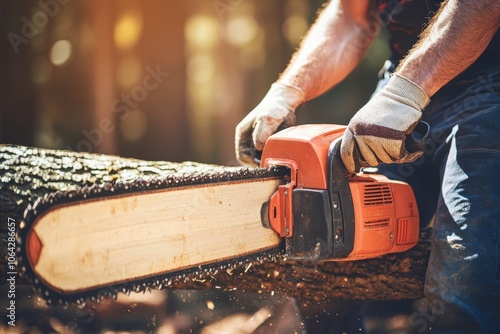 Chainsaw in Action at Timber Harvesting Site