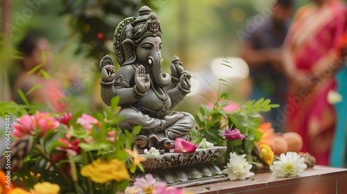 eco friendly Ganesh/Ganpati idol or murti, home made. selective focus. 