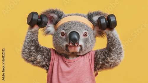 Koala in a Pink Tank Top Lifting Weights