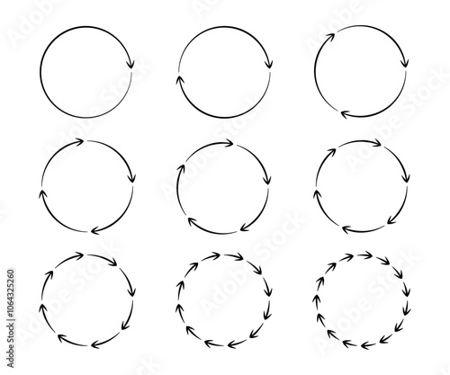 Ręcznie rysowane koło ze strzałkami. Diagram kołowy. Ilustracja wektorowa.