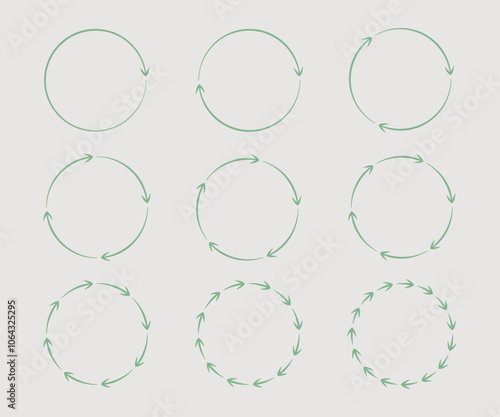 Ręcznie rysowane koło ze strzałkami. Zielony diagram kołowy. Ilustracja wektorowa.