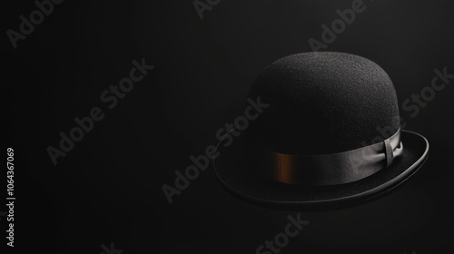 Elegant black bowler hat on a dark background, showcasing its unique shape and style.