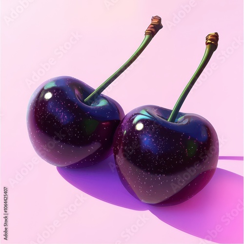 Vibrant and glossy cherries on a pink background, showcasing their alluring colors and fresh appeal.