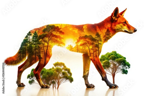 Breathtaking double exposure of a dingo in its habitat, merging wilderness with spirit, reveals the art of hunting and the raw essence of natureâ€™s predators.