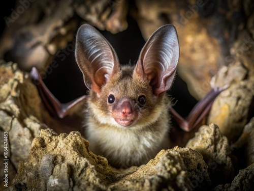 Close-Up of Greater Mouse-Eared Bat Emerging from Hibernation in Mine Hole