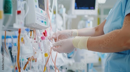 Nurse carefully monitors postoperative incision for healing progress