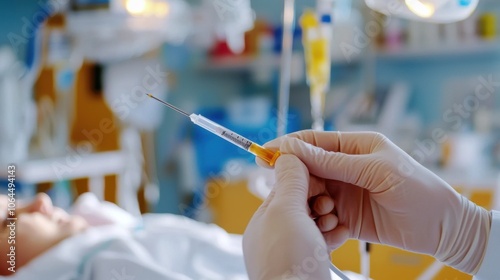 Nurse monitors postoperative patient with thermometer for vital signs