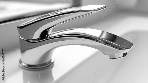 Modern chrome faucet in bathroom sink, showing elegance and functionality