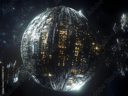 Partially Constructed Futuristic Dyson Sphere Extending Across the Blackness of Space