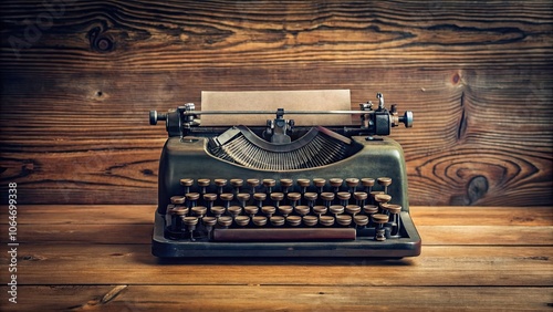 Vintage typewriter on a wooden desk, retro, old-fashioned, antique, writing, typing, keyboard, keys, classic