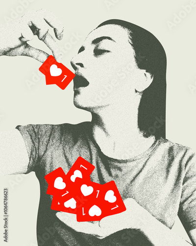 Conceptual collage addiction to likes