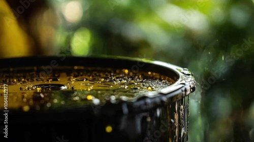 A close-up shot of the rain gauge cup's measurement markings, capturing the details and any wear, with the surrounding area softly blurred.