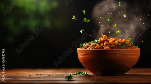 Kangaroo tail soup in a traditional clay bowl, bush tucker gourmet, Kangaroo tail soup, concept Australian indigenous food culture