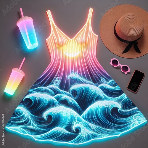 Glowing Wave Dress A sundress with a glowing wave design and a m