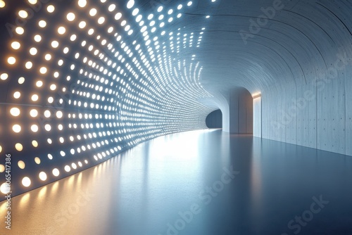 A modern corridor with dynamic lighting creating an alluring atmosphere in an art installation