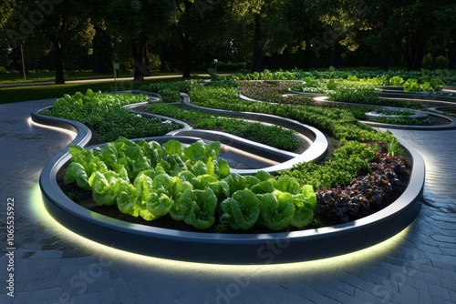 Fantasy scene of a community garden with magically abundant crops, symbolizing a mythical form of food security